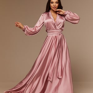Blush pink maxi dress long sleeve hotsell