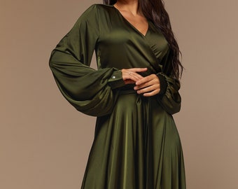 Olive Satin Dress | Etsy
