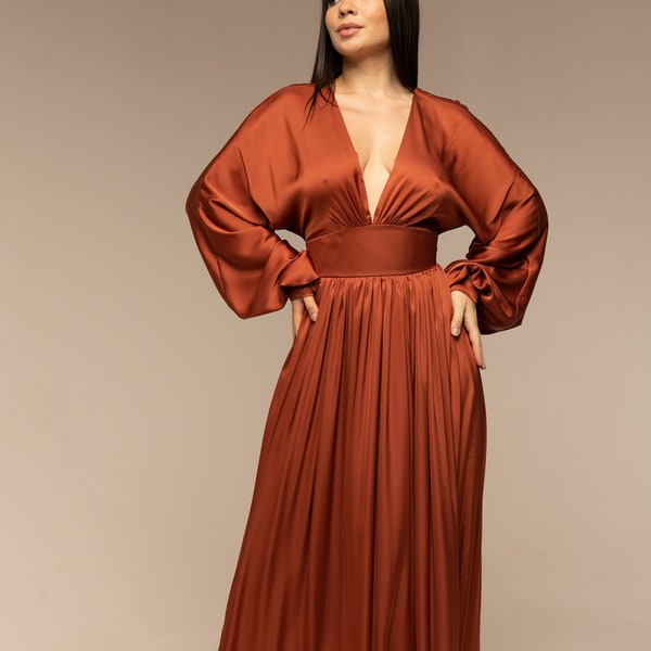Off Shoulder Long Lace Sleeves Dress Terracotta main image 1