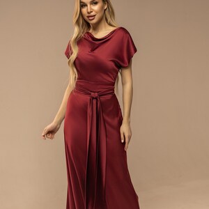Maxi Silk Satin Dress,wine Red Extra Full Length Slip Dress,burgundy  Adjustable Spaghetti Straps,maroon Silky Deep V Neck Bias Cut Dress 