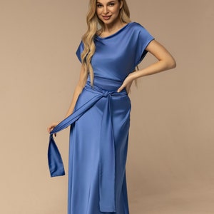 Azure Blue Silk Maxi Dress With Train Blue Bridesmaid Dress - Etsy