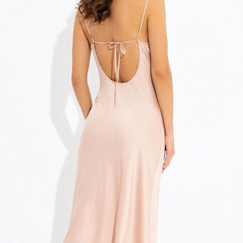 Pale Pink Silk Slip Dress With Cowl Neckbridesmaid Backless Etsy