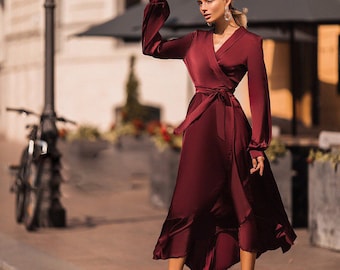 burgundy silk dress