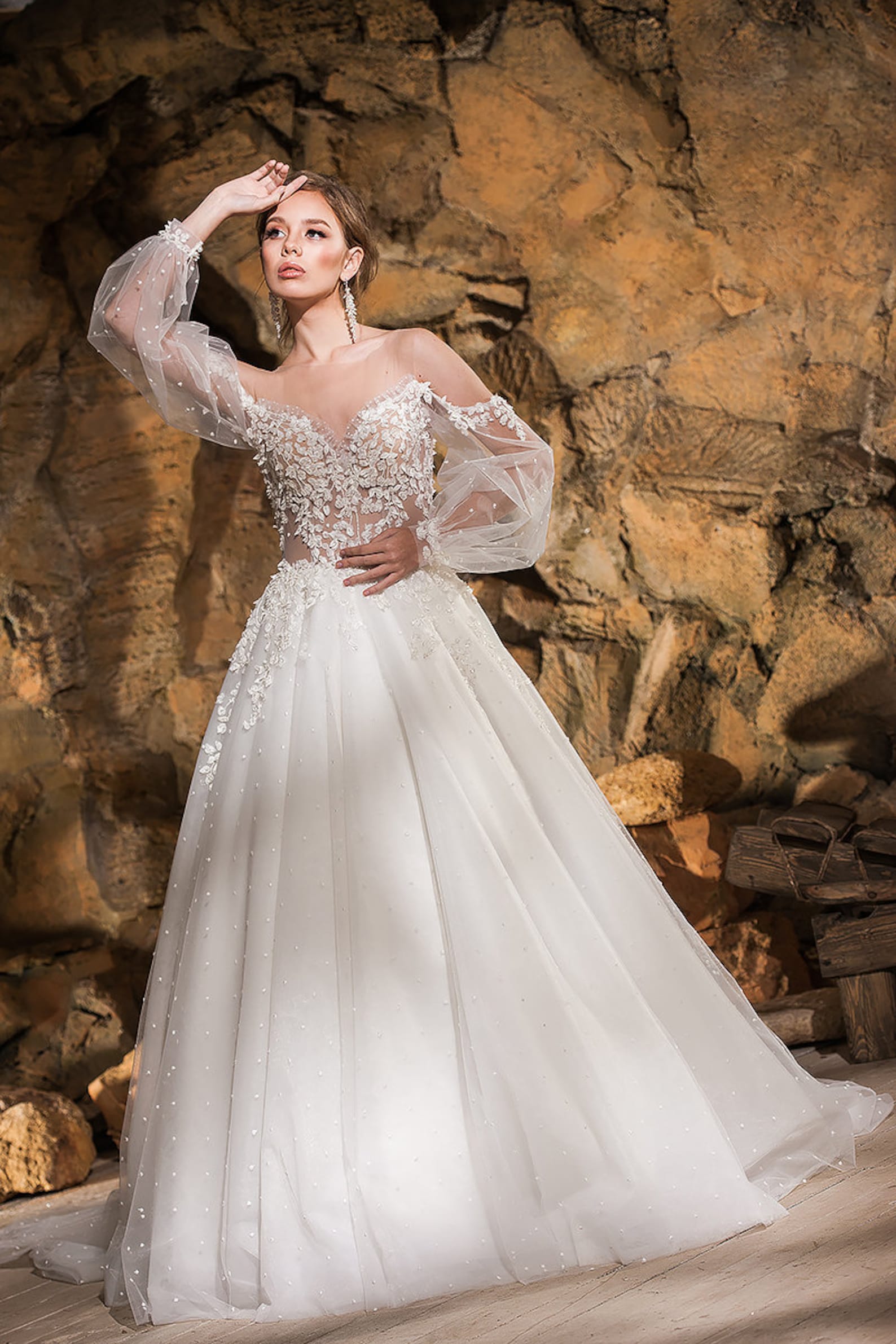 3D Lace Wedding Dress Floral Lace Bridal Dress Boho Wedding | Etsy