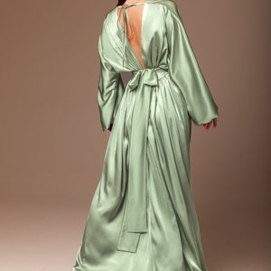 Sage Green Silk Maxi Dress Bridesmaid Dress Long Sleeve - Etsy