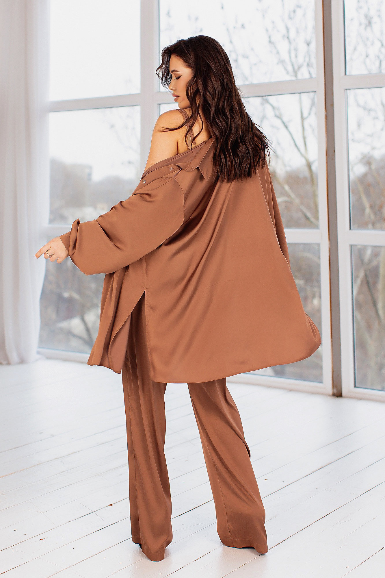 Bronze Silk Pant Suit for Women Satin Three Piece Summer Set Etsy