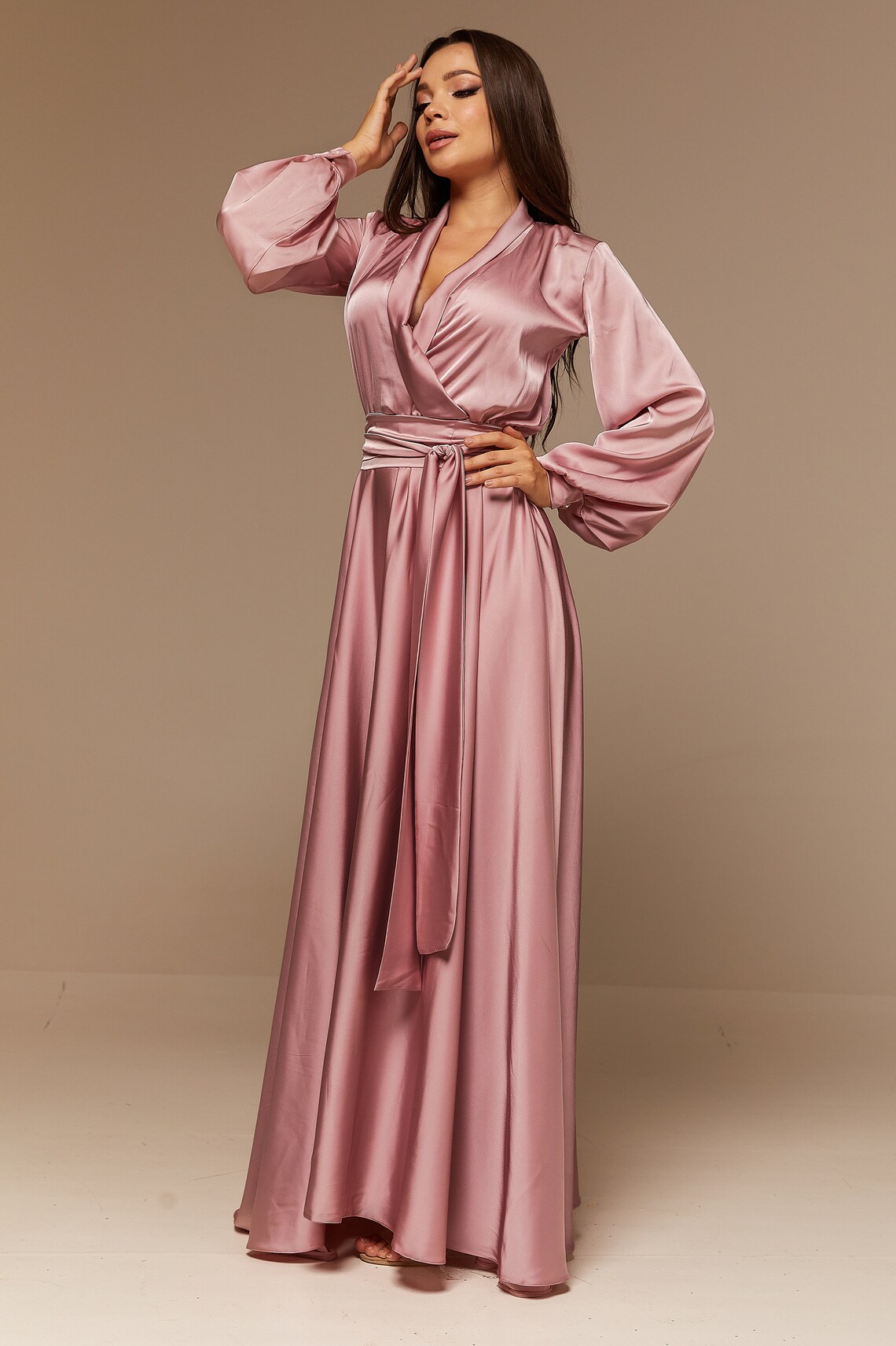 Blush Pink Silk Bridesmaid Dress Long Sleeve Silk Flared Etsy