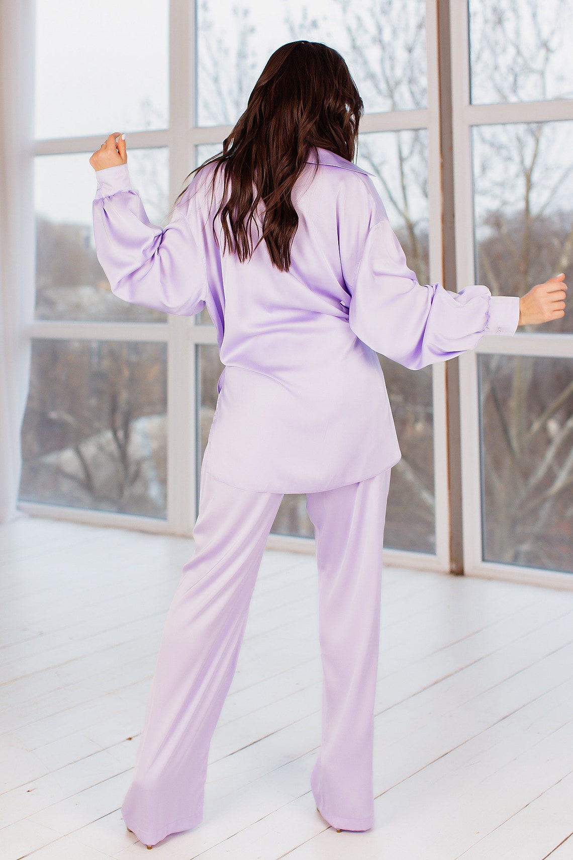 Pale Lavender Silk Pant Suit for Women Satin Three Piece Etsy