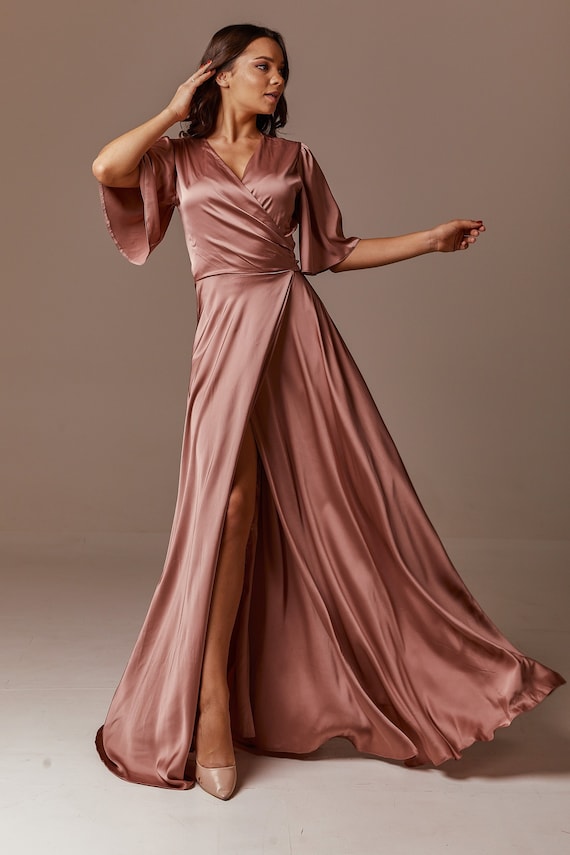 Rose Gold Silk Full Wrap Maxi Dress ...