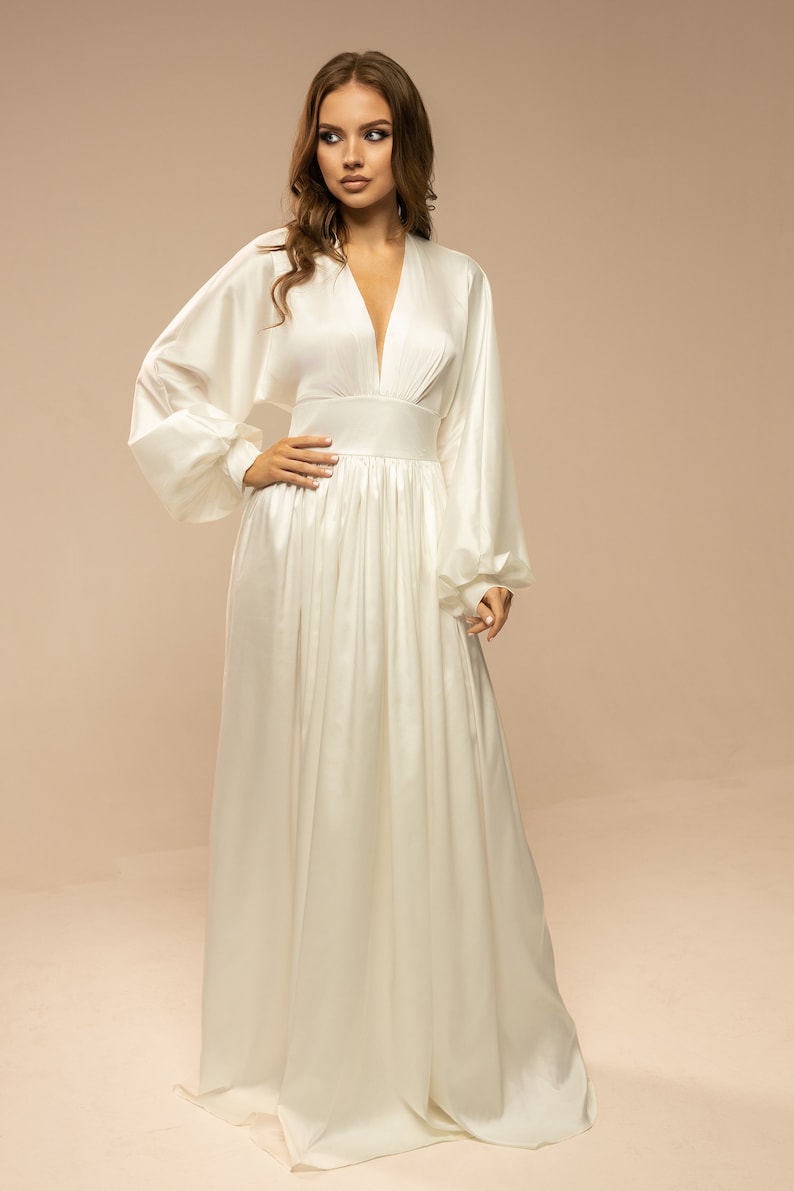 White Satin Wedding Dress Bridal Silk Dress White Silk Etsy — free download