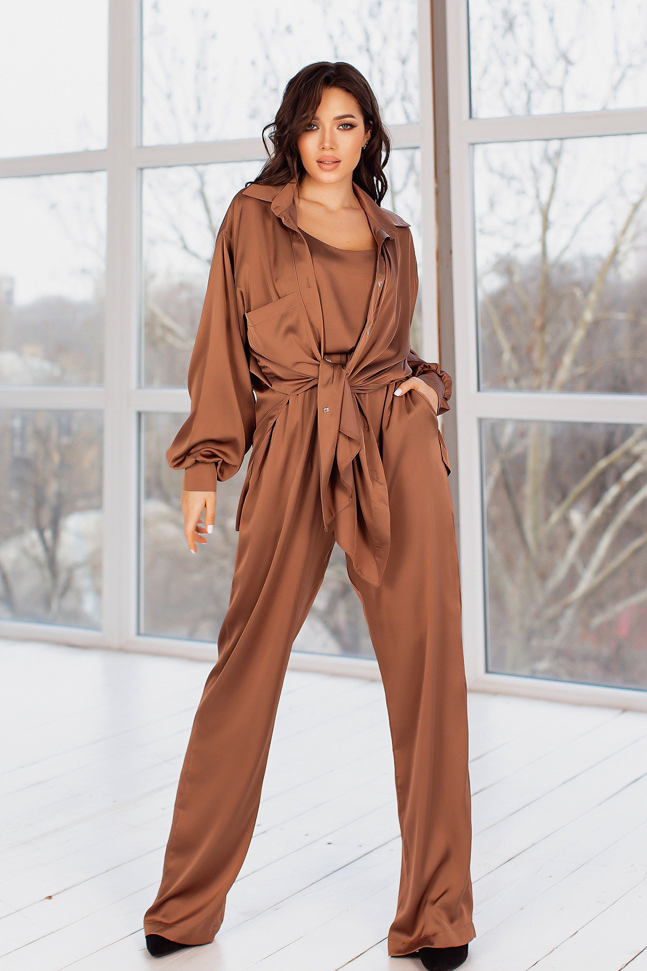 Bronze Silk Pant Suit for Women Satin Three Piece Summer Set Etsy