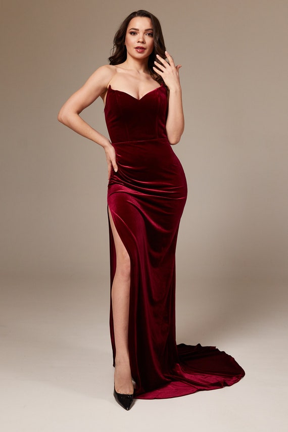 burgundy velvet dress