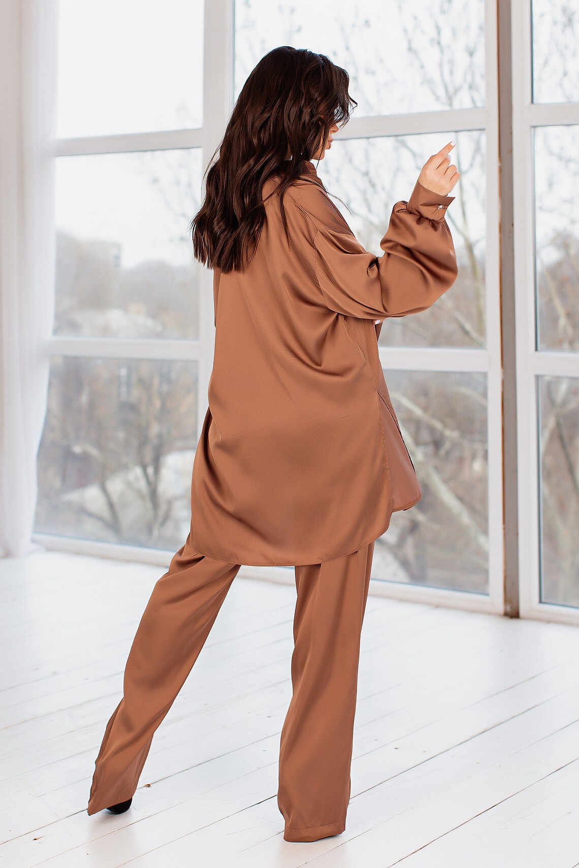 satin pants set