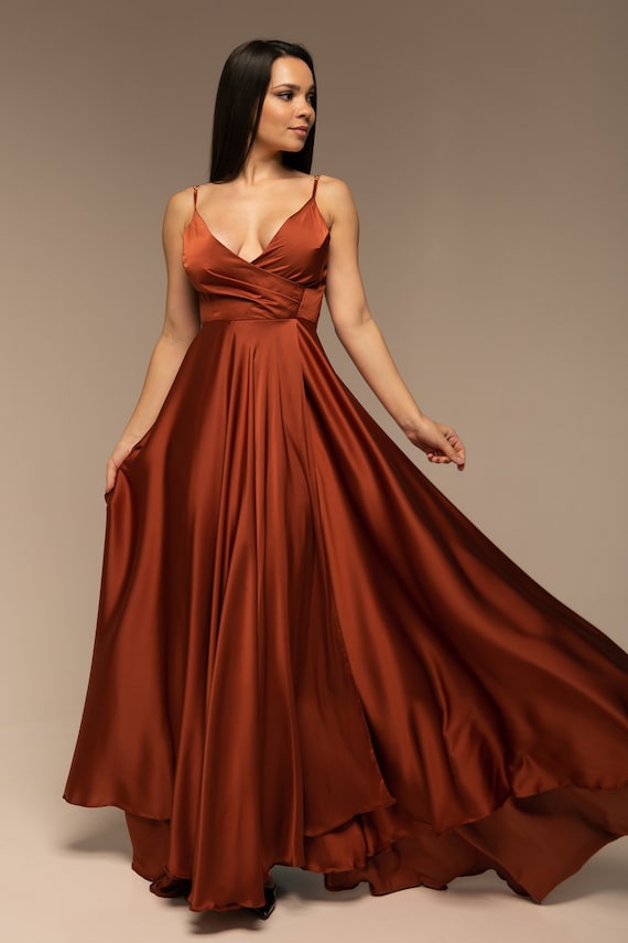 Terracotta silk dress cheap
