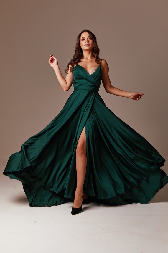 dark green silk dress