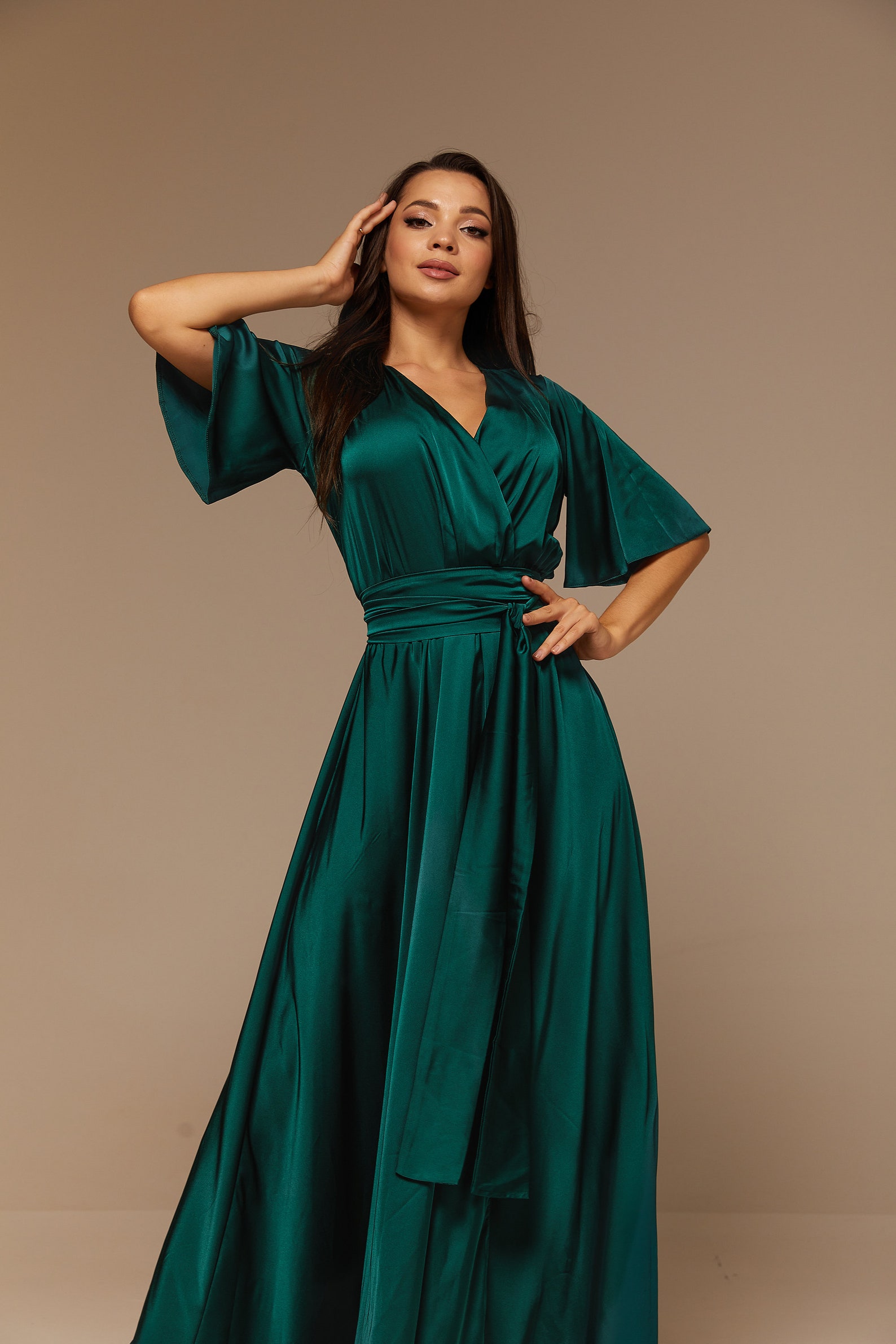 Emerald Green Silk Full Wrap Maxi Dress Summer Bridesmaid - Etsy Australia