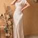 Champagne Silk Maxi Dress with Train, Beige Bridesmaid Dress Cowl Neck, Cream Evening Gown