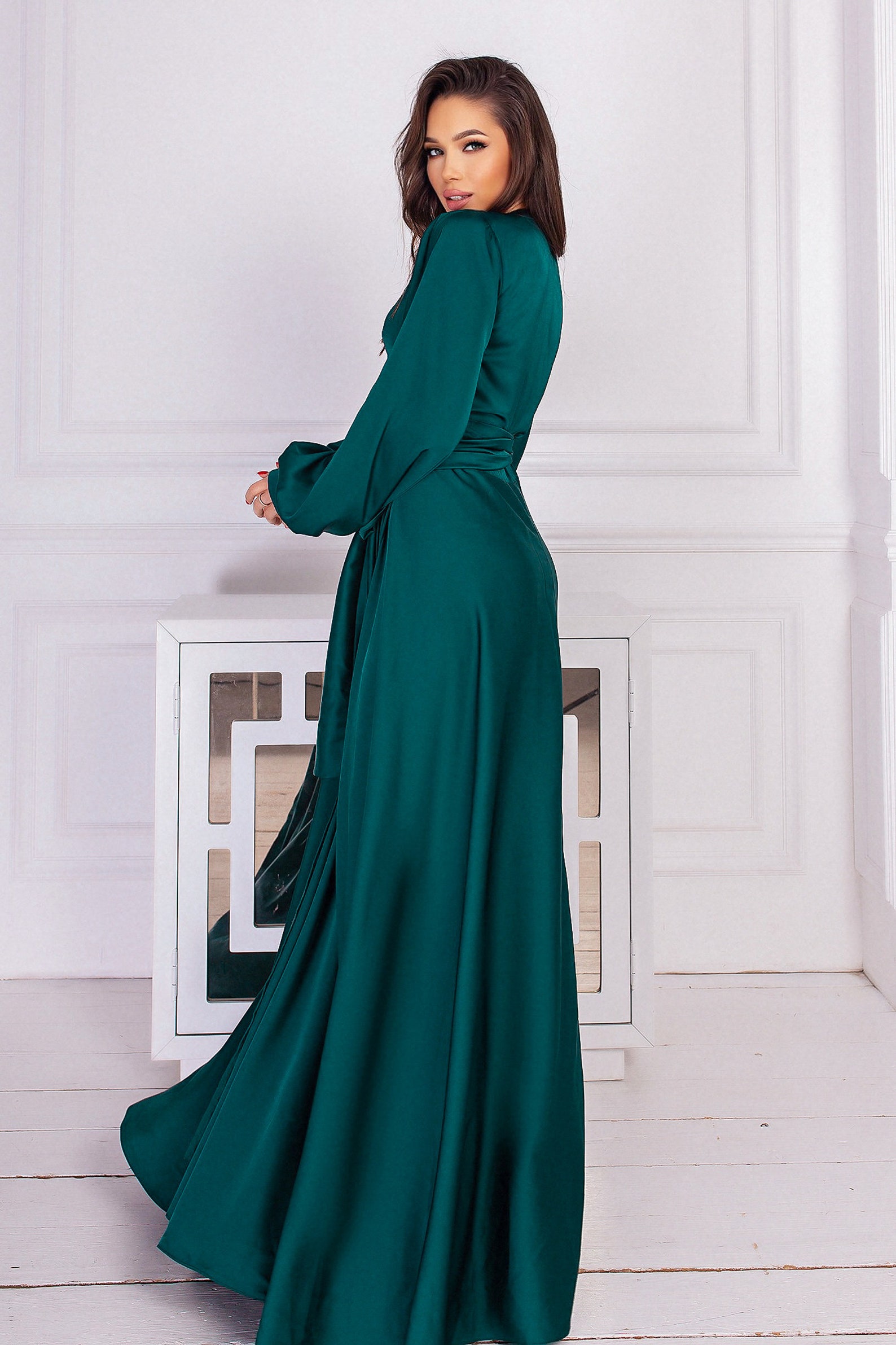 Emerald Silk Bridesmaid Dress Evening Gown Green Satin Dress - Etsy