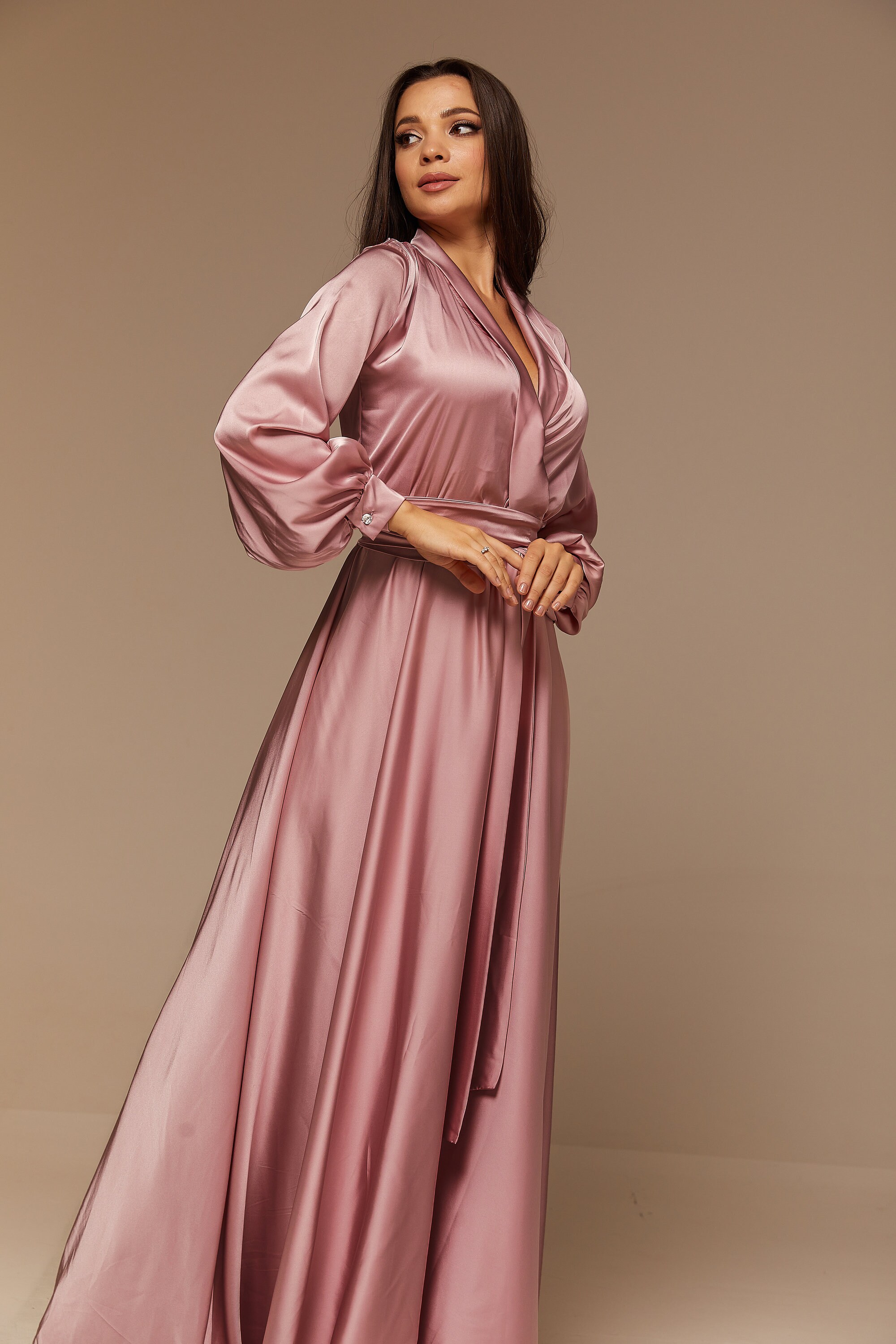 Blush Pink Silk Bridesmaid Dress Long Sleeve Silk Flared - Etsy