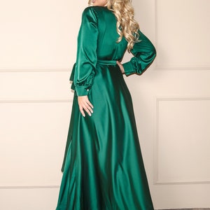 Emerald Green Silk Maxi Wrap Dress Plus Size Bridesmaid Satin - Etsy