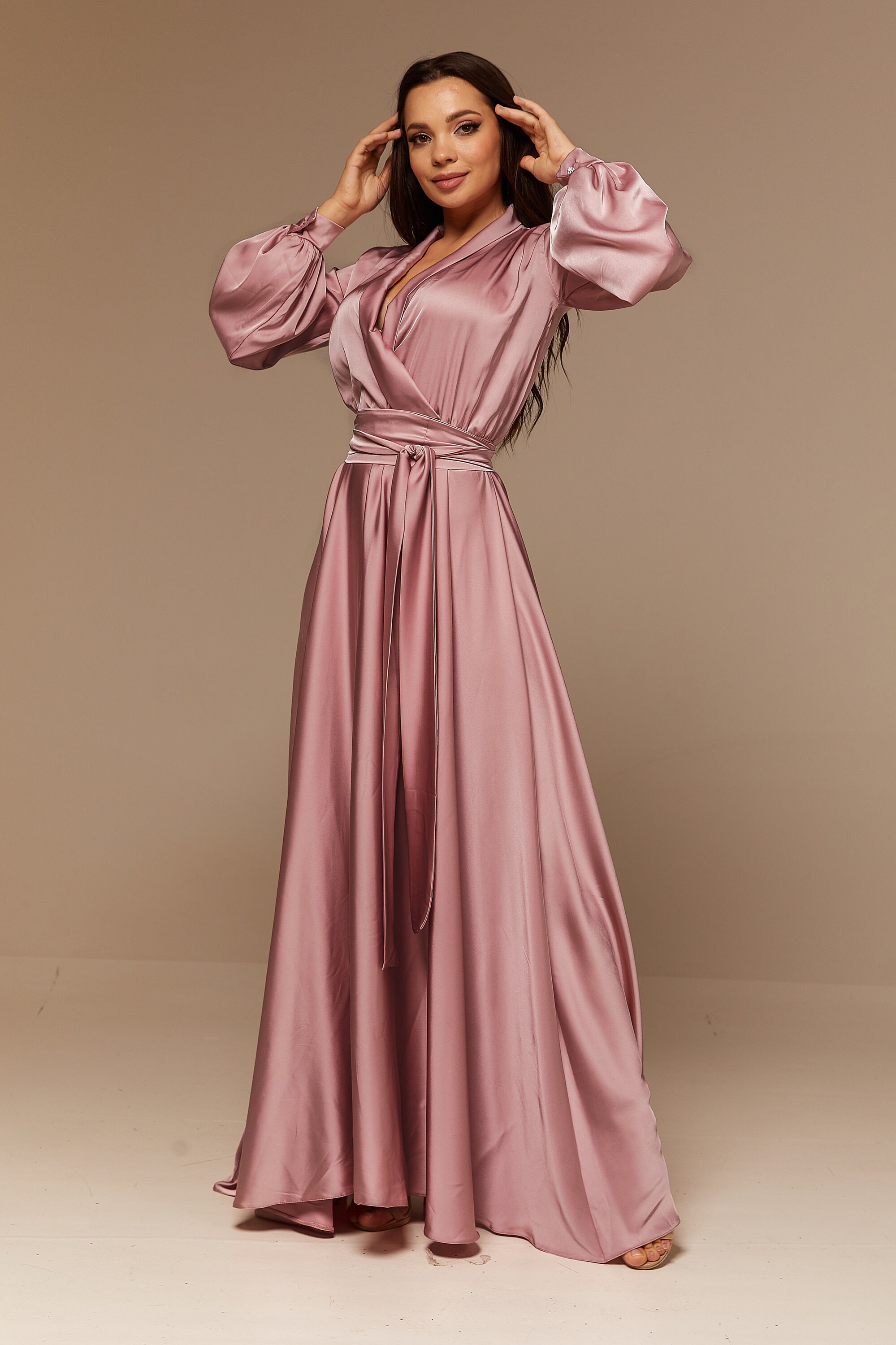 blush pink long sleeve bridesmaid dresses