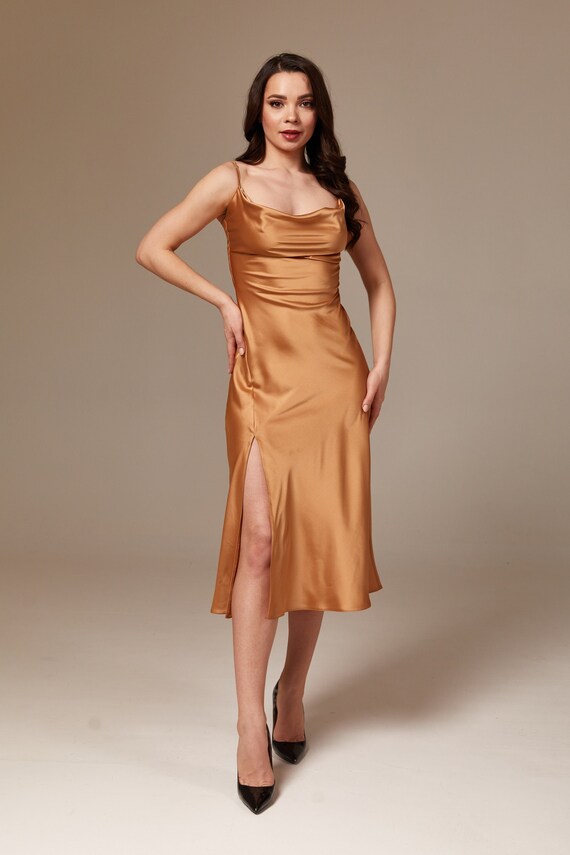 Silk slip dress with slit top
