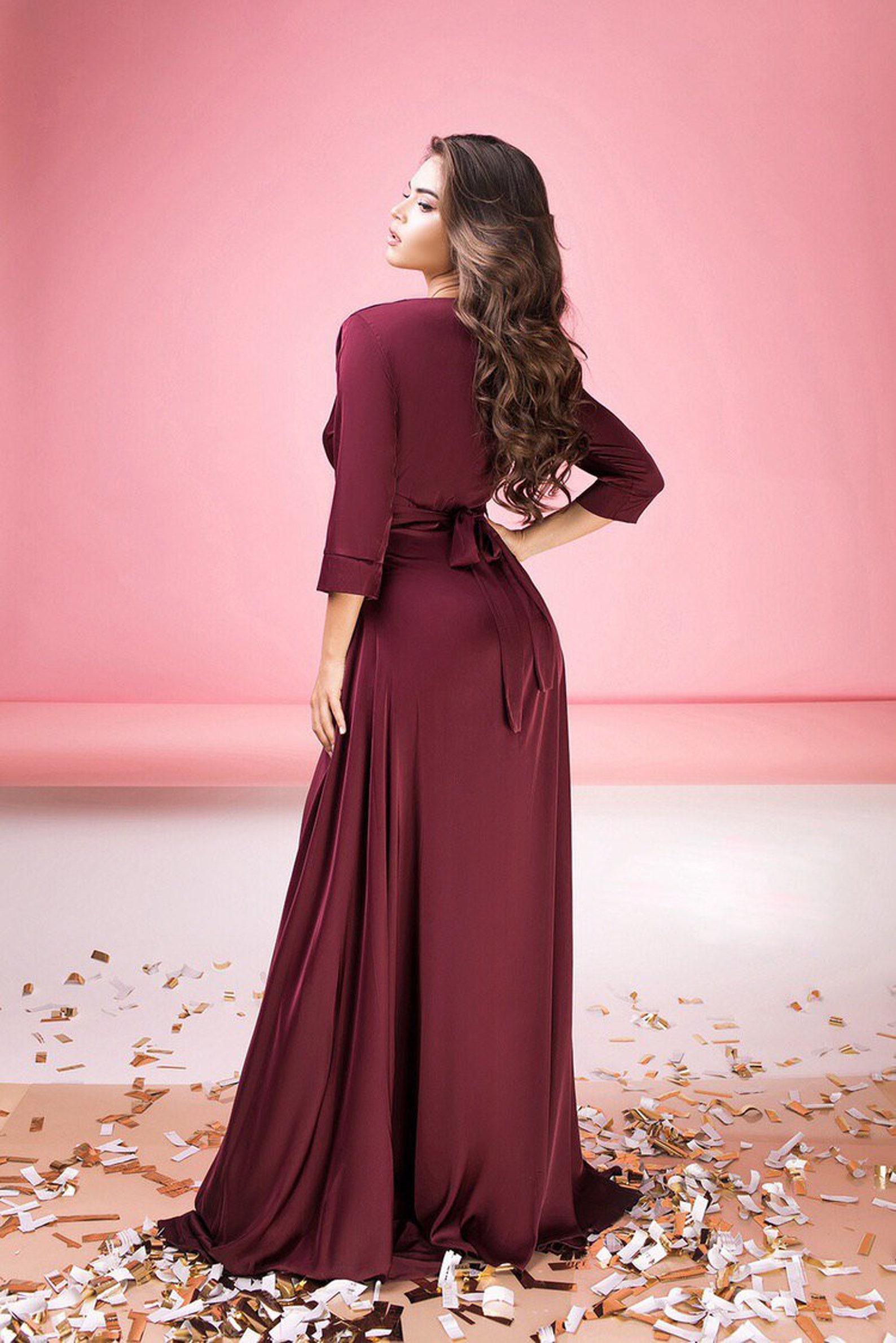 Burgundy Satin Silk Bridesmaid Dress Etsy