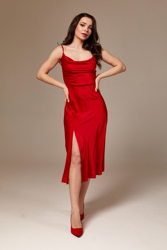 red silk dress