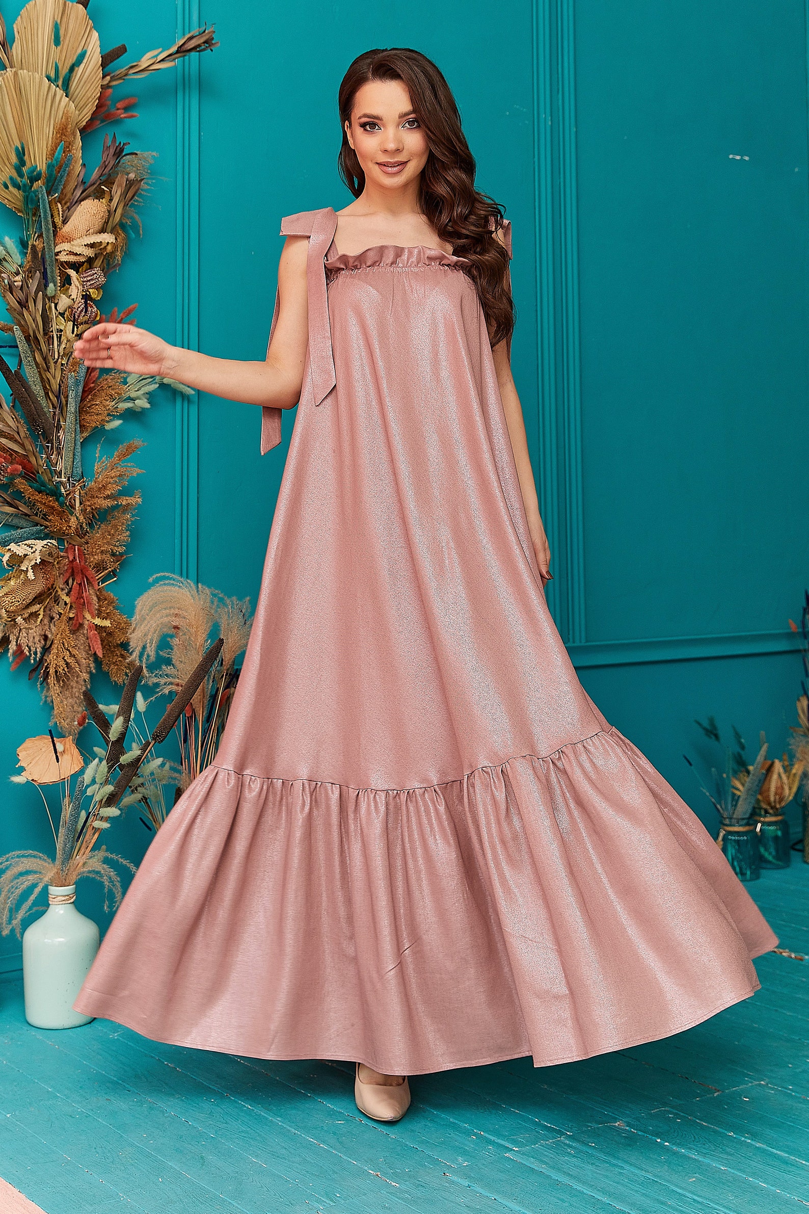 Rose Gold Linen Sundress Maxi Summer Linen Dress Loose Linen Etsy