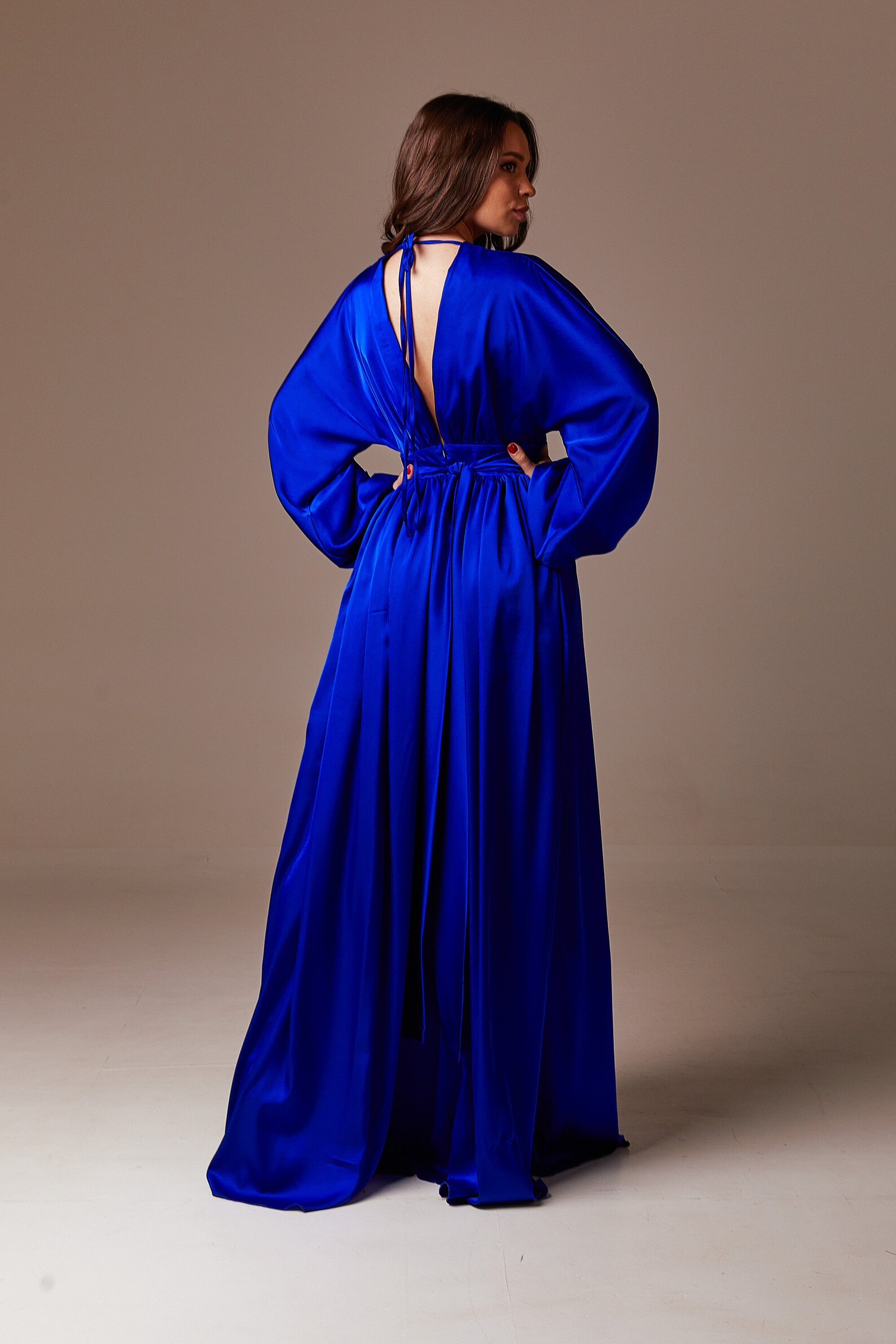Royal Blue Silk Maxi Dress Bridesmaid Dress Open Back Long - Etsy