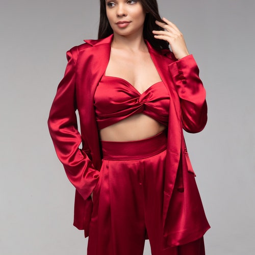 burgundy satin shirt womens