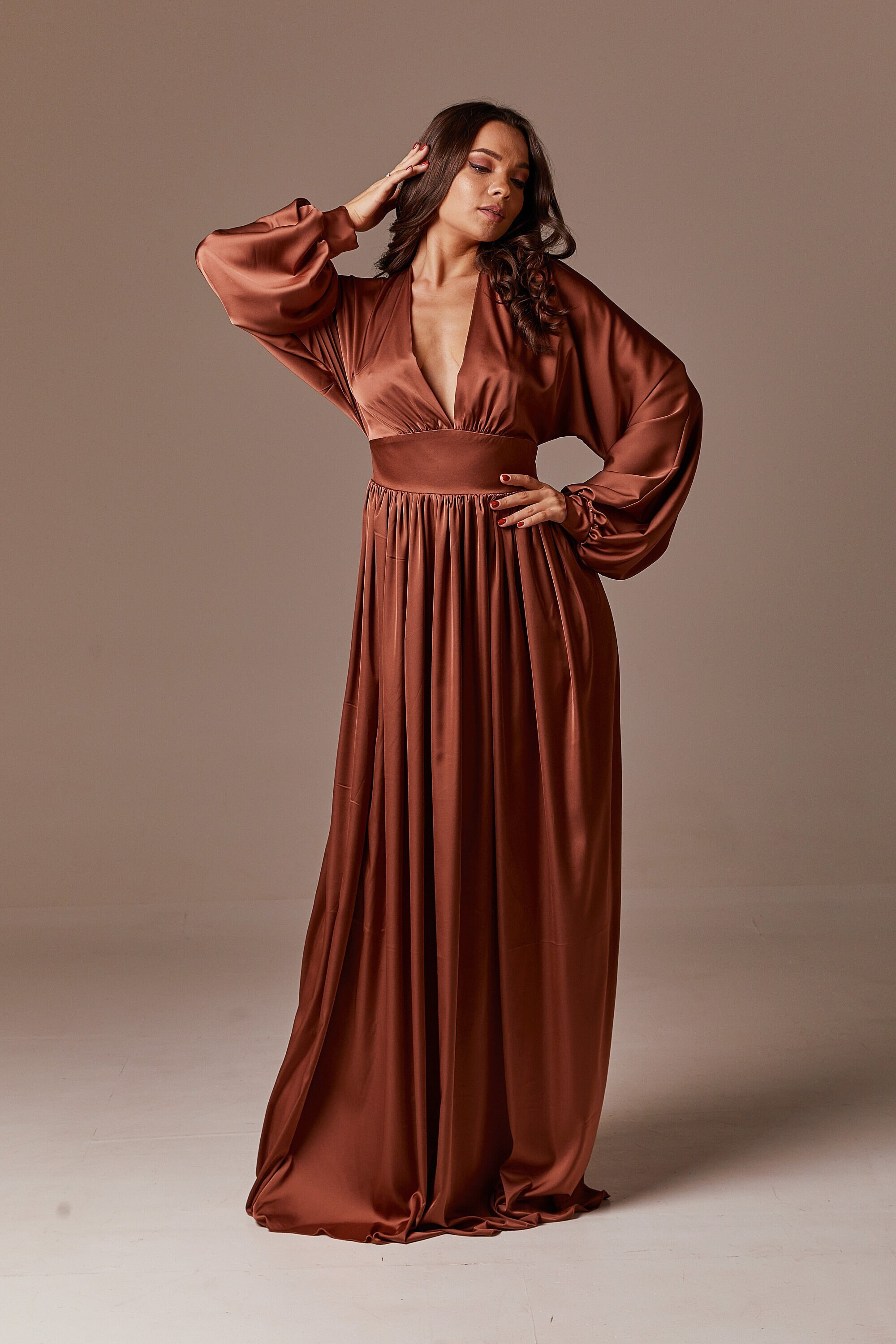 silk long dress with sleeves