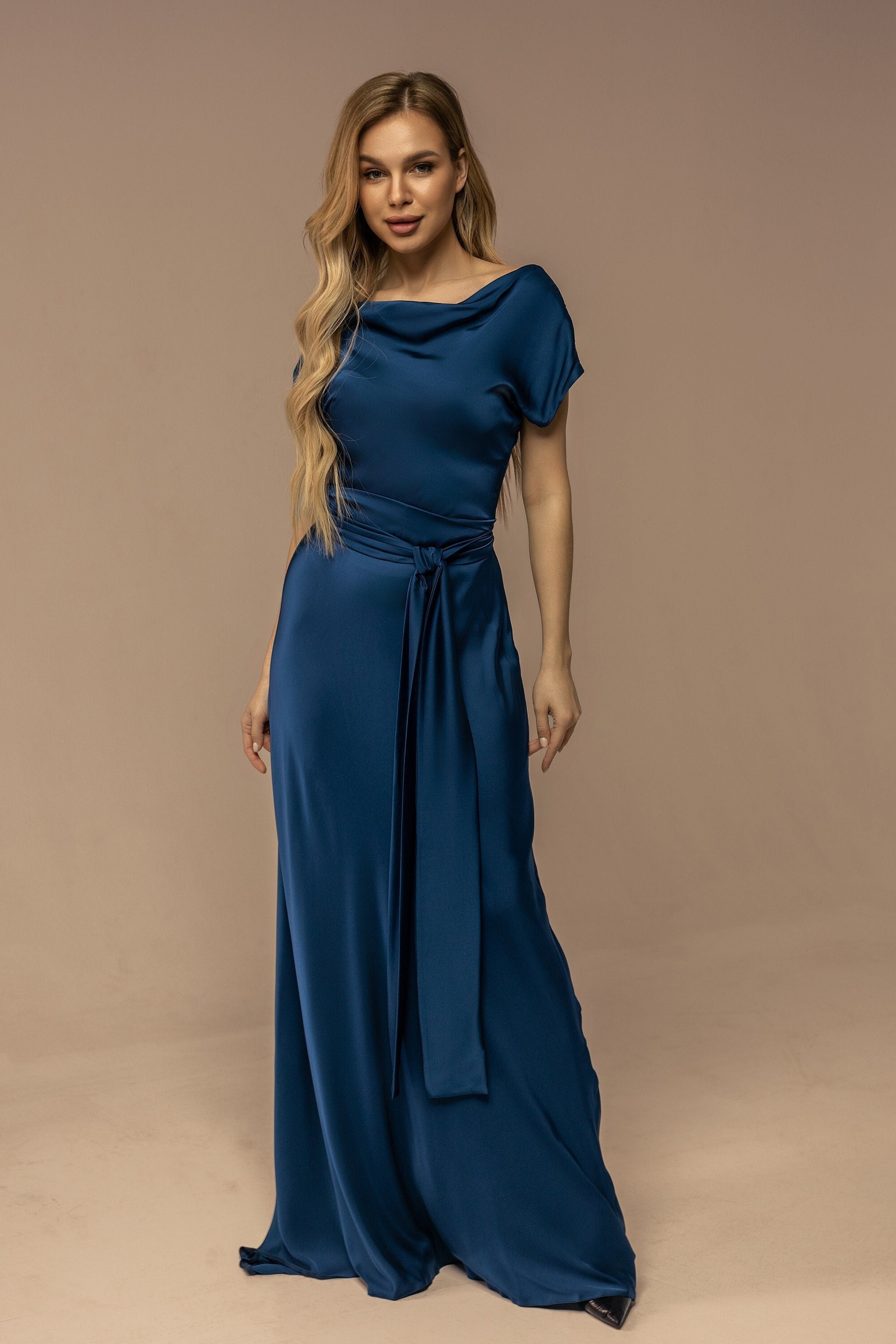Aquamarine Striped Silk Dresses