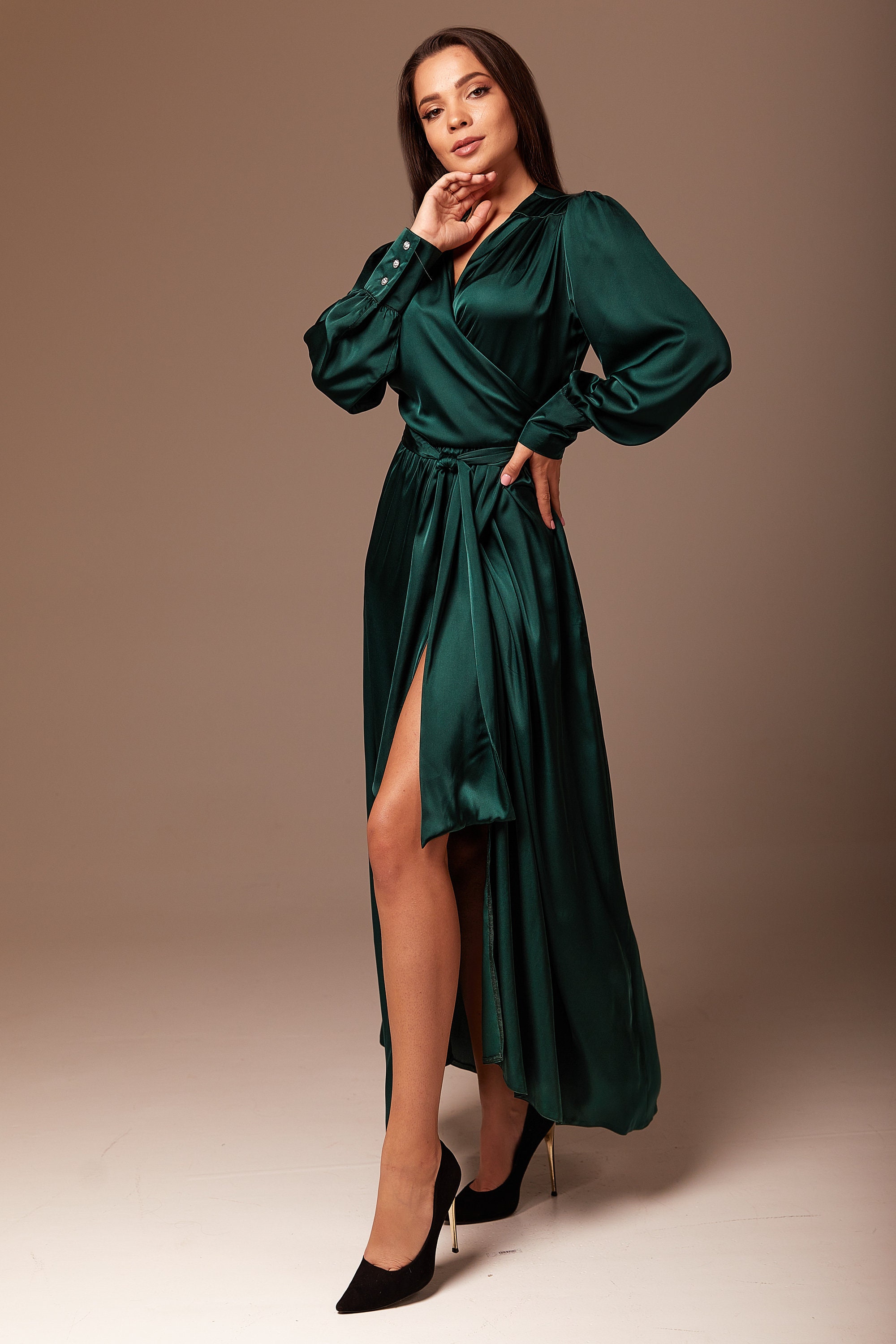 Emerald Garden Silk Shirt Dress