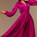 Magenta Silk Bridesmaid Dress Long Sleeve,Purple Satin Maxi Gown, Silk Flared Dress