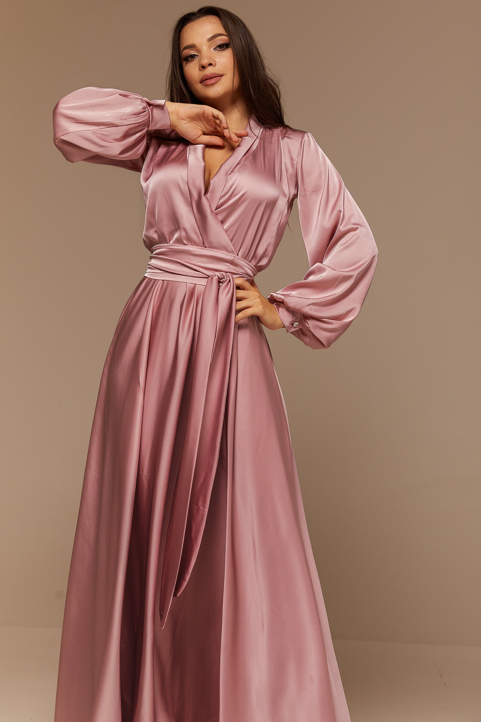 Blush Pink Silk Bridesmaid Dress Long Sleeve Silk Flared Etsy