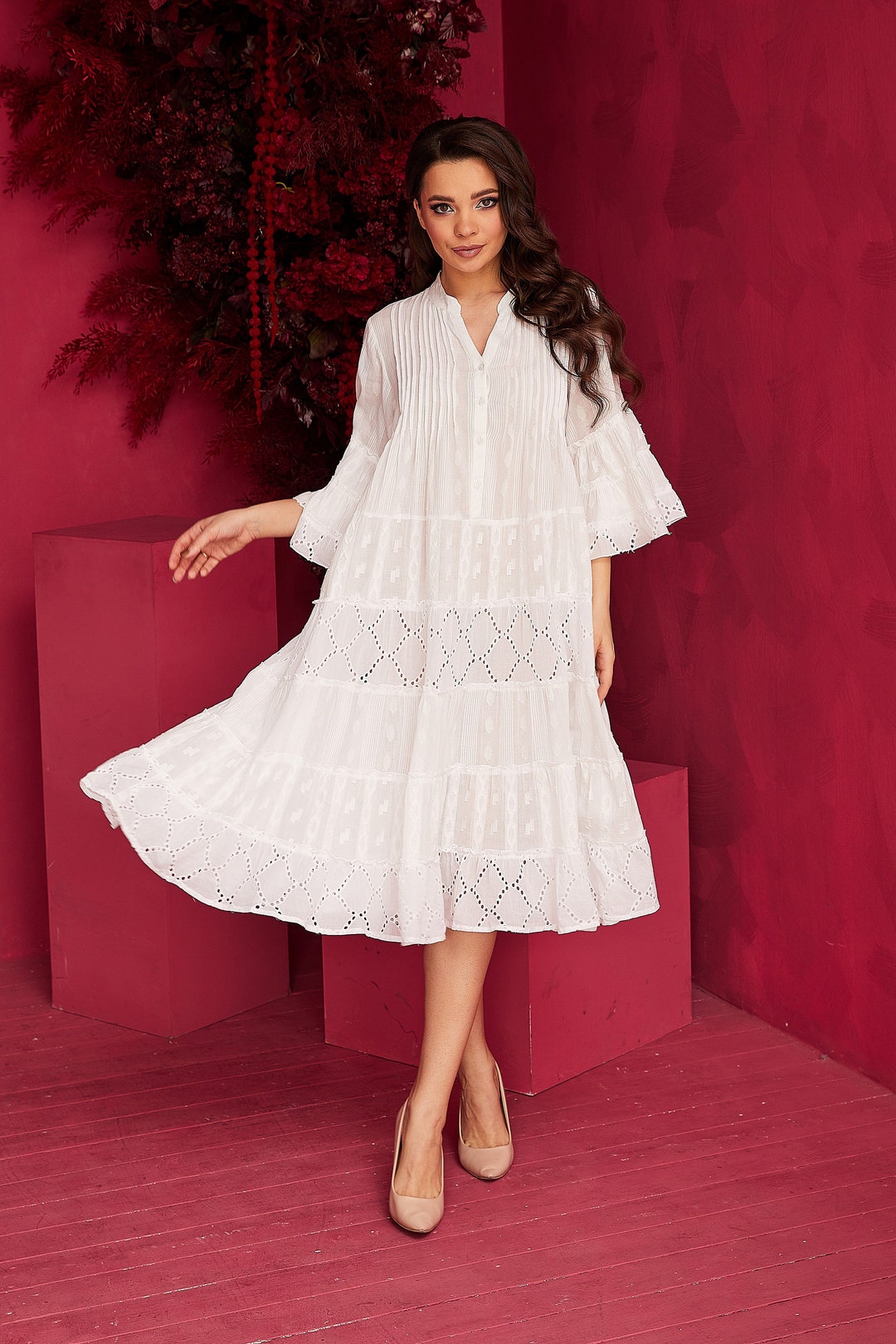 Summer White Cotton Lace Dress Loose Boho Dress Bohemian Etsy — free download