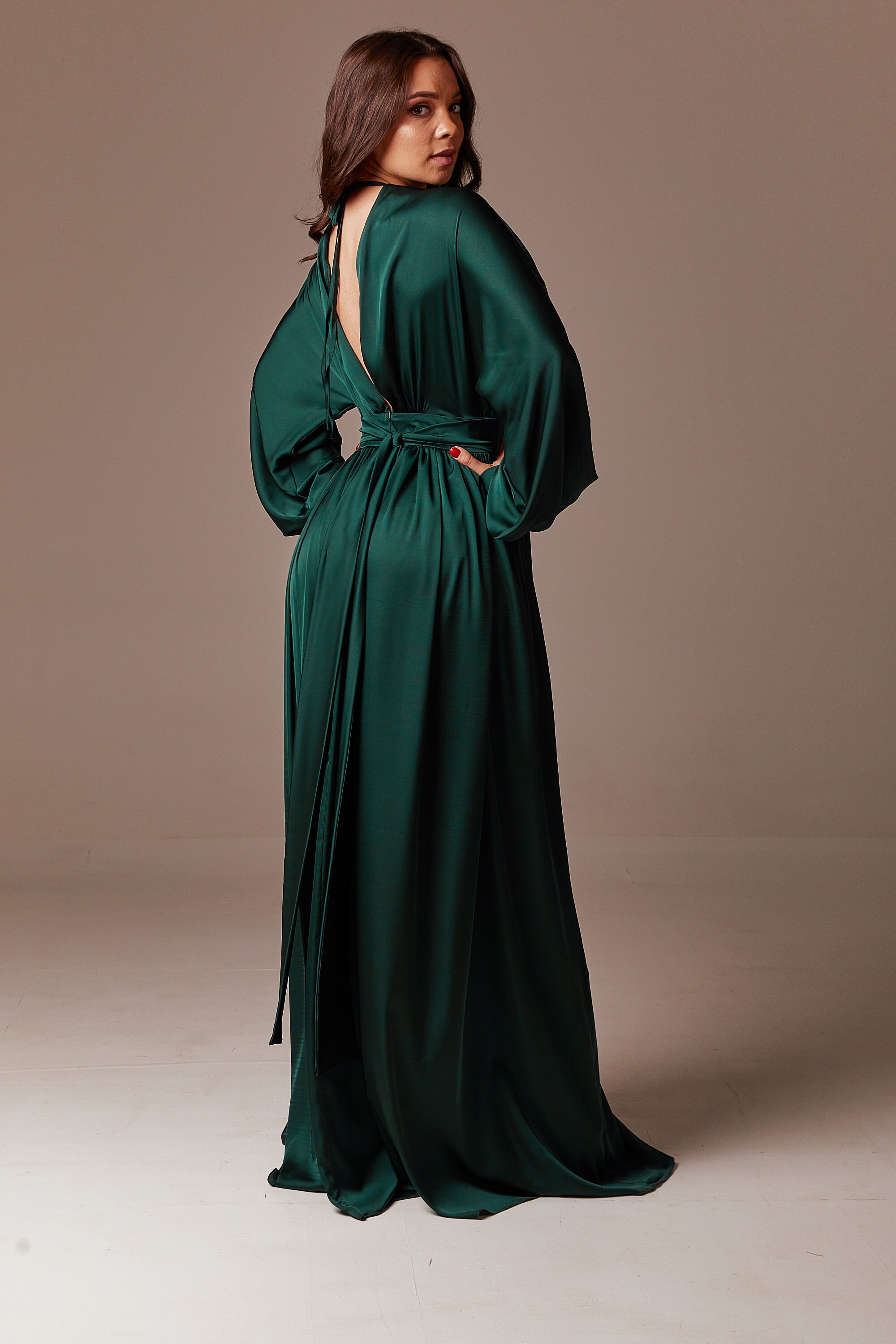 Dark Emerald Green Silk Maxi Dress 
