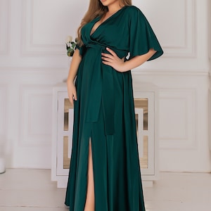 Emerald Green Silk Dress Maxi Short Sleeves Bridesmaid Dress - Etsy