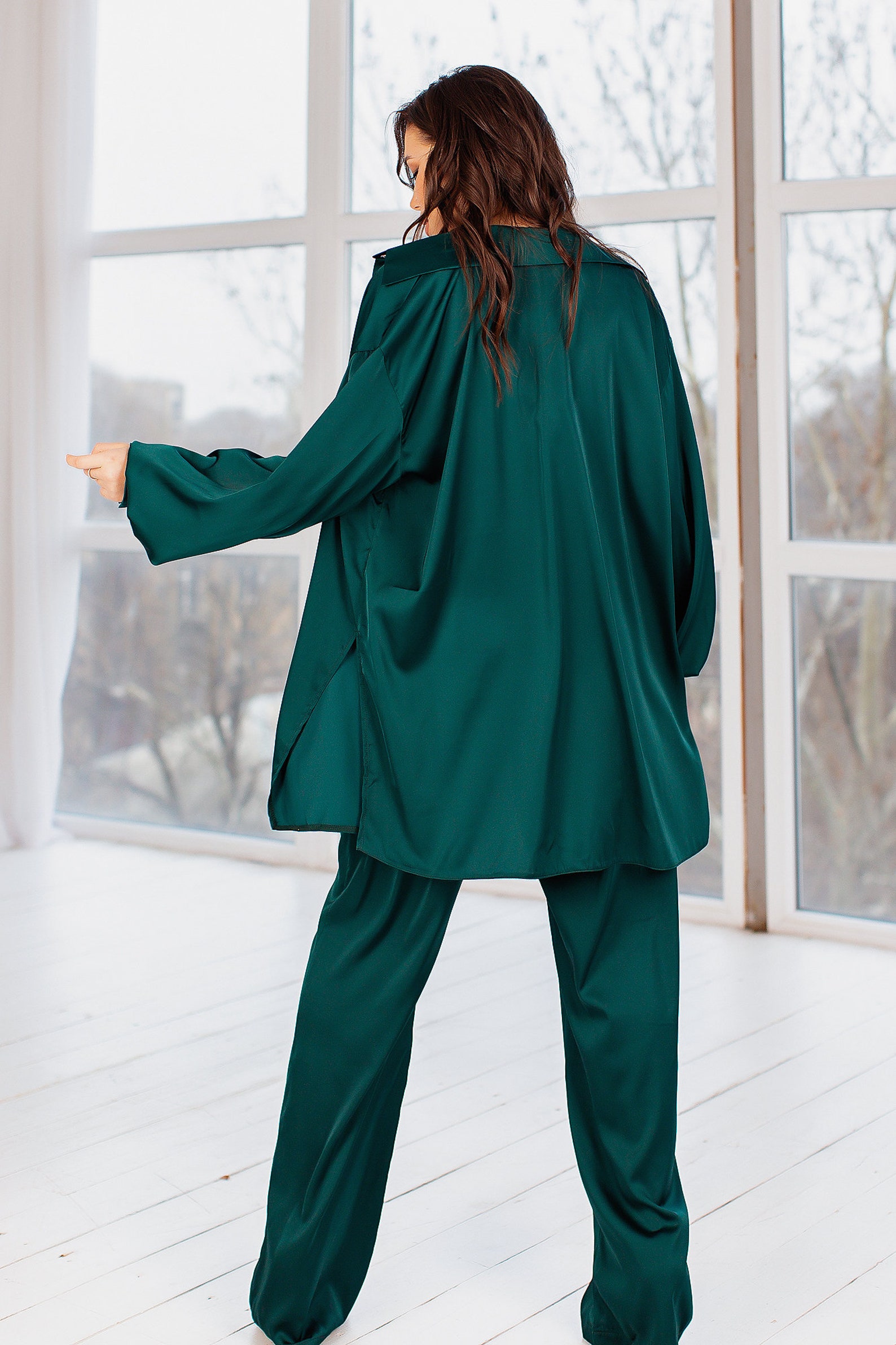 Forest Green Silk Pant Suit for Women Satin Three Piece - Etsy