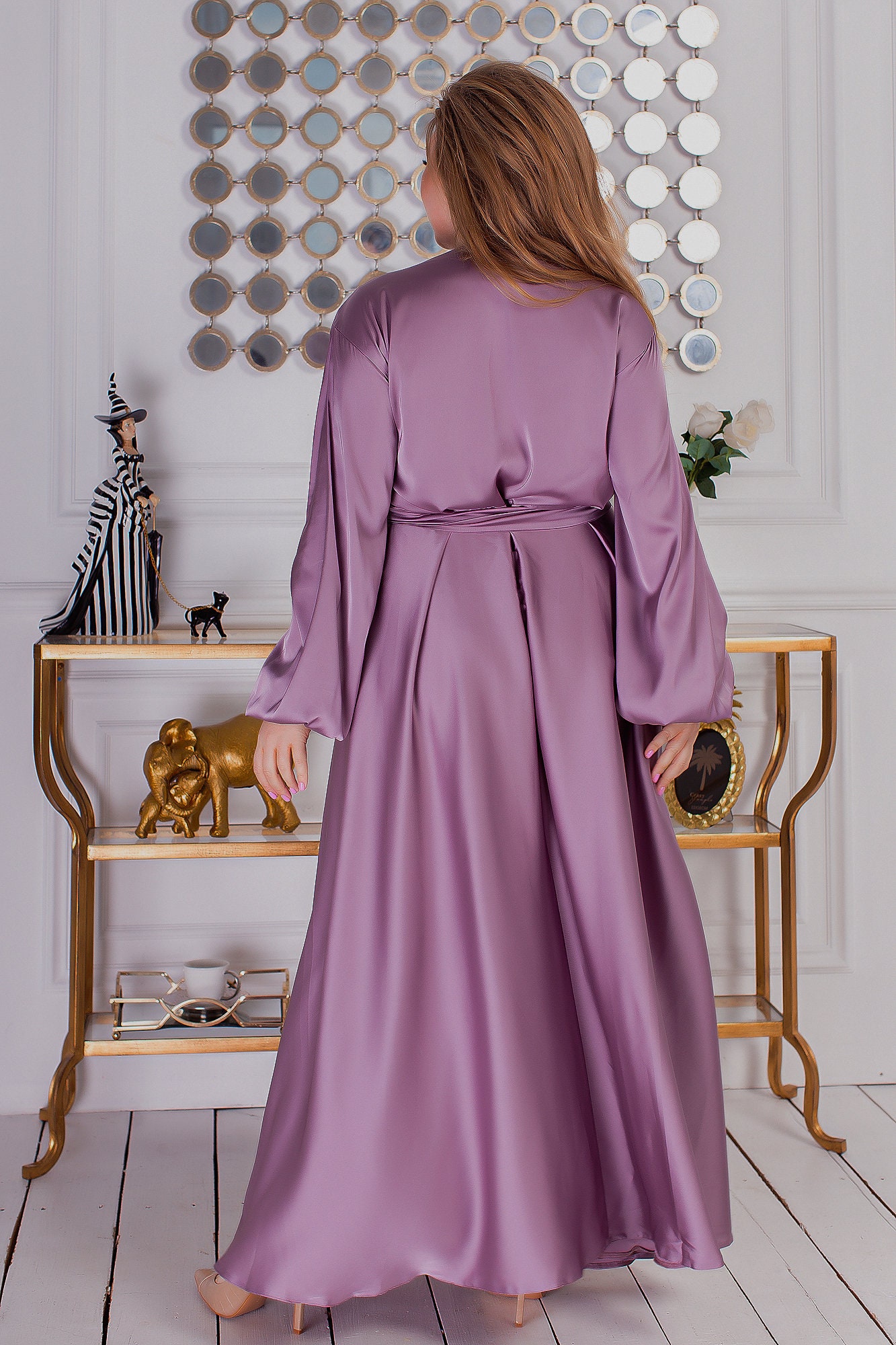 Dark Lilac Silk Maxi Robe Wrap Bridesmaid Dress Plus Taille Etsy