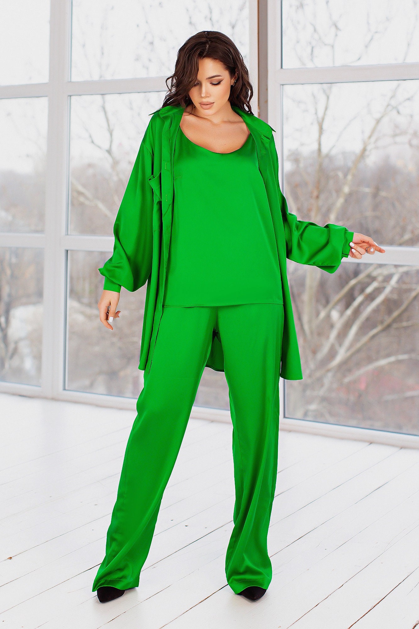 emerald green pant suit women's