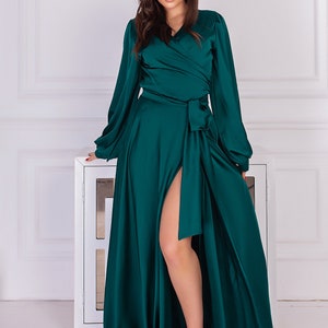 Emerald Silk Bridesmaid Dress, Evening Gown, Green Satin Dress Maxi ...