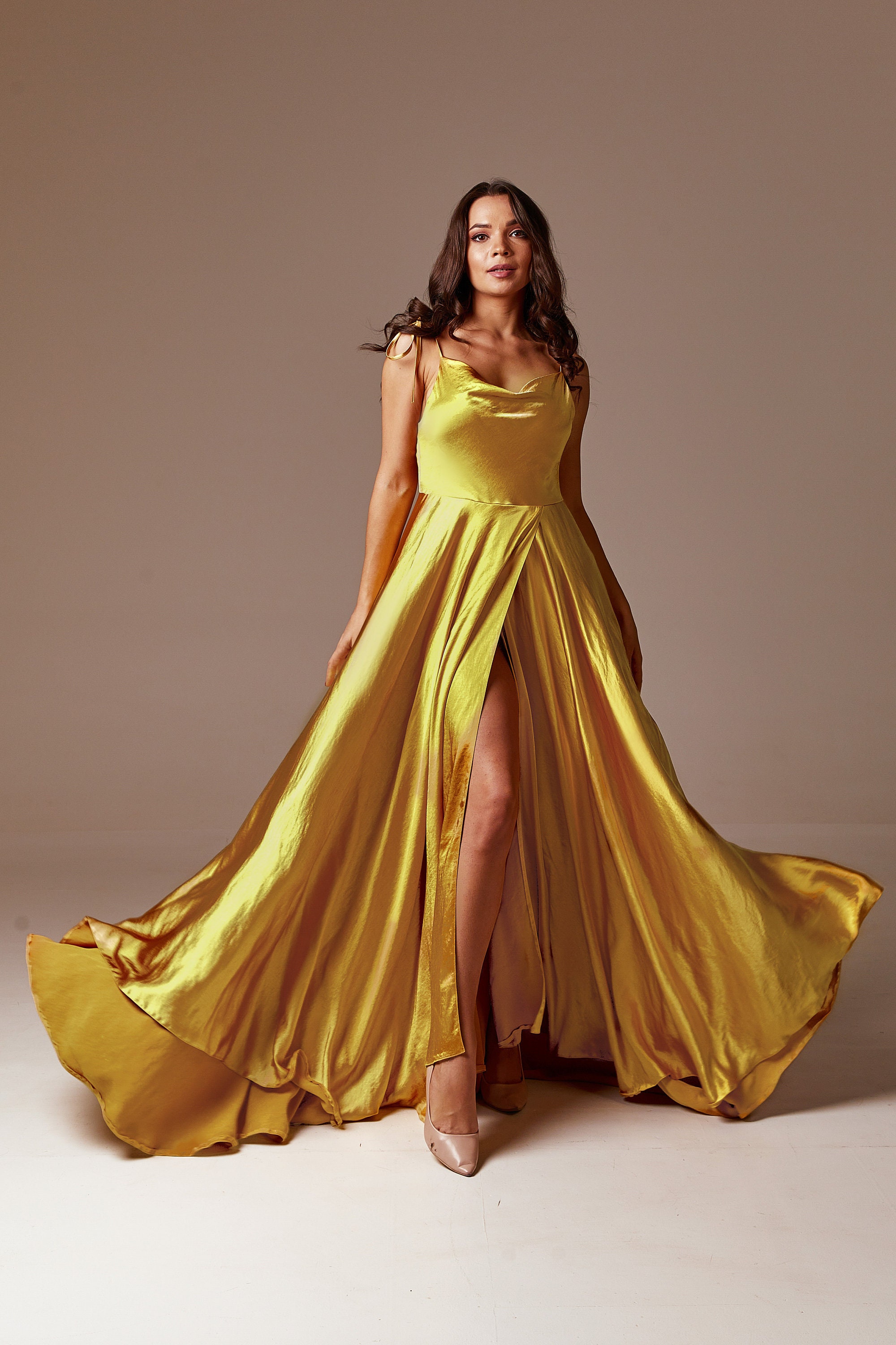 Marigold Yellow Floral Drop Waist Gown | Over The Moon