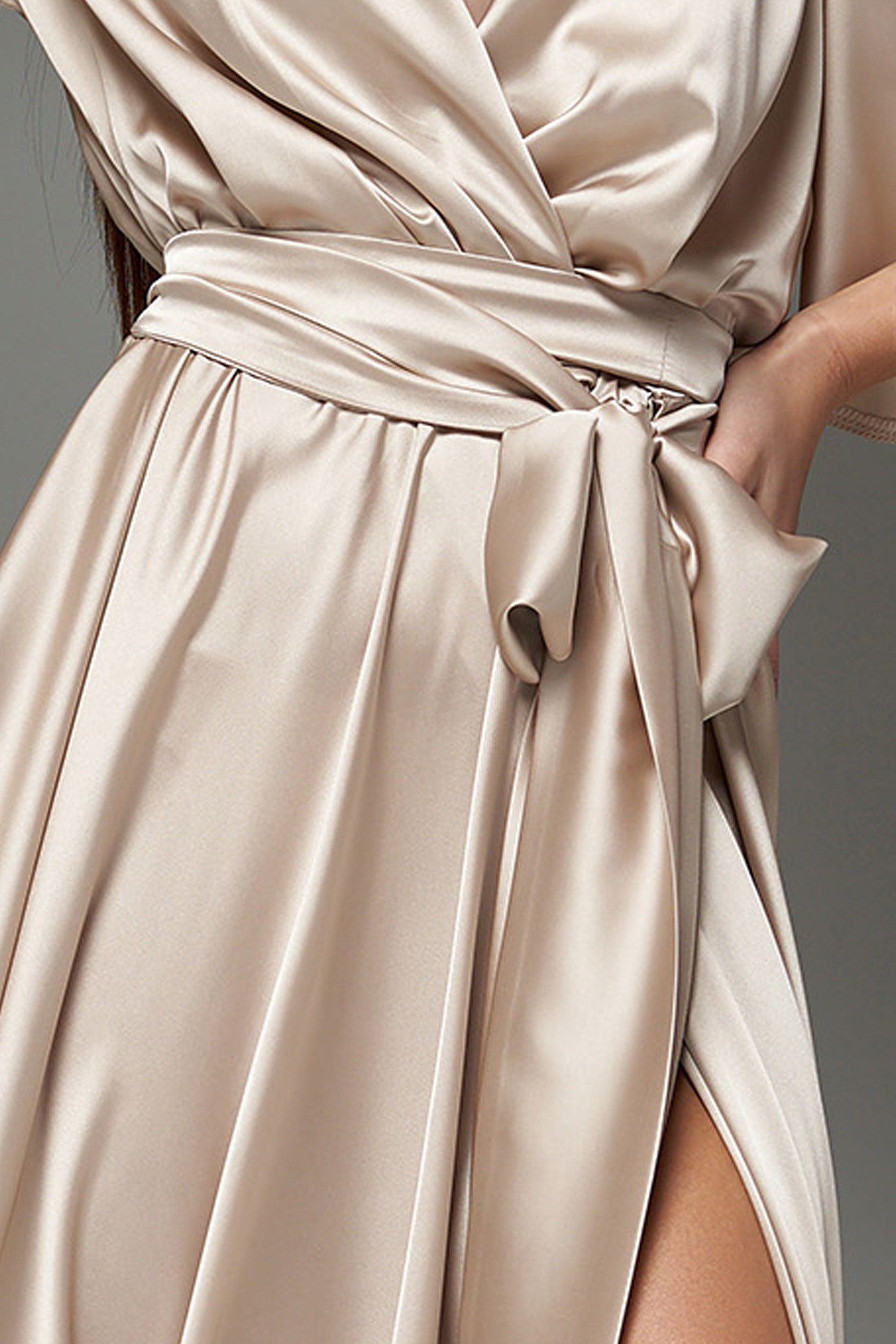 Champagne Satin Silk Bridesmaid Flared DressBeige Satin Maxi Etsy