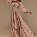 Cappuccino Rose Silk Bridesmaid Dress Long Sleeve, Silk Flared Dress, Maxi Prom Dress
