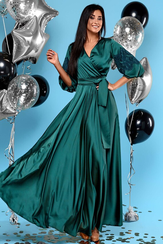emerald green silk bridesmaid dress