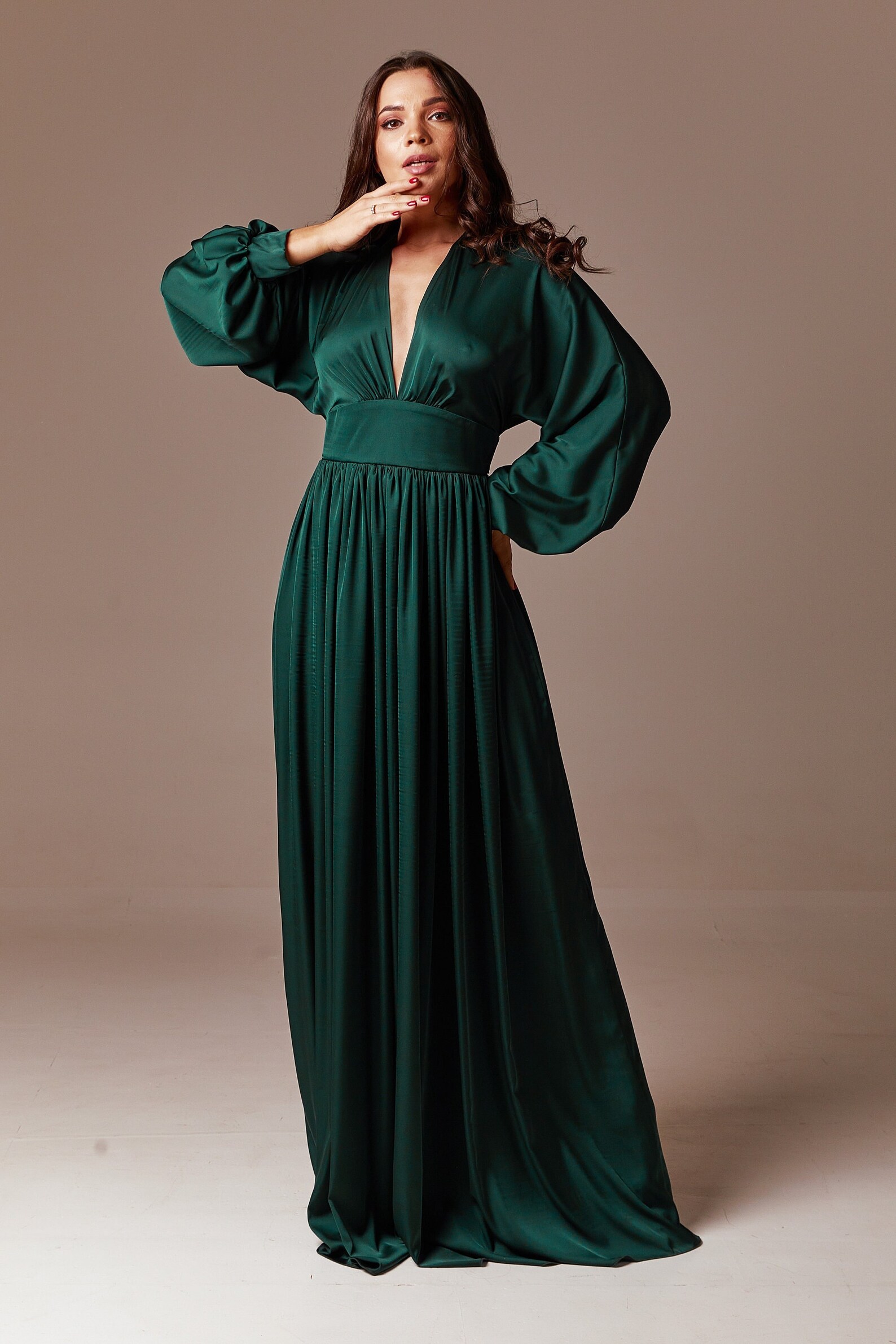 Dark Emerald Green Silk Maxi Dress Bridesmaid Dress Open - Etsy