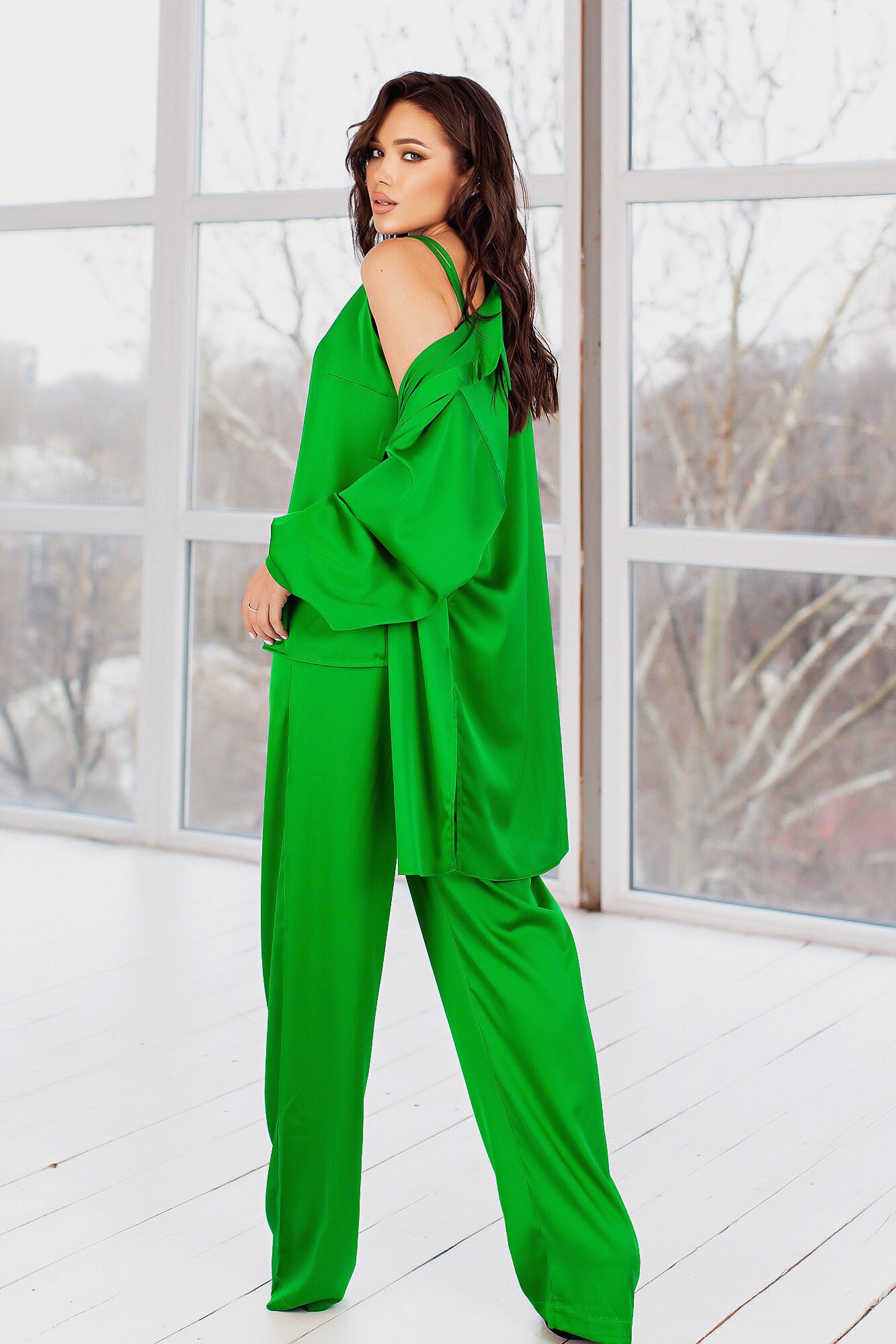 ladies lime green trouser suit