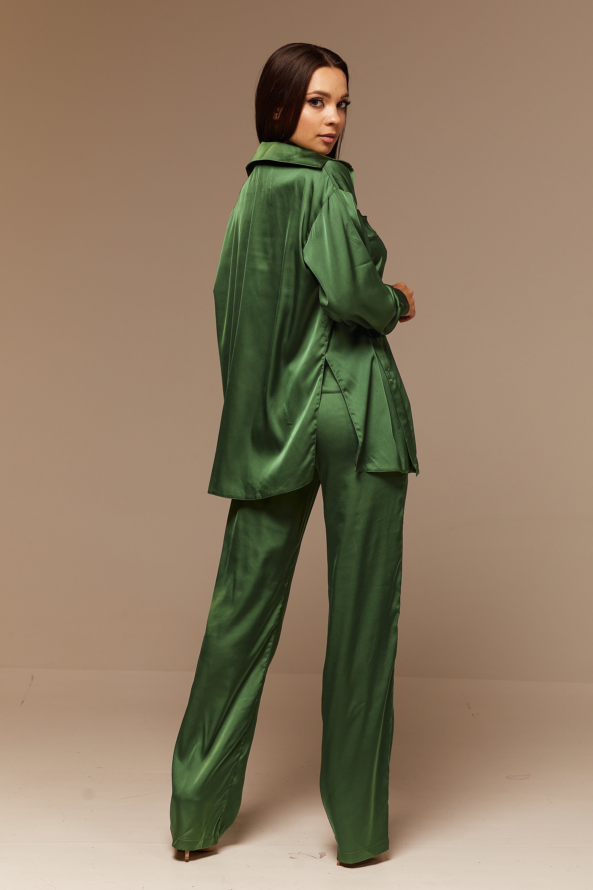 Moos grün Seide Hose Anzug für Frauen Satin drei Stück Sommer Etsy